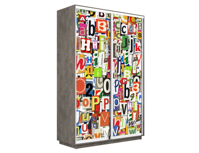 Шкаф-купе Экспресс Люкс 2-х дверный (Фото №1017 Буквы), Бетон