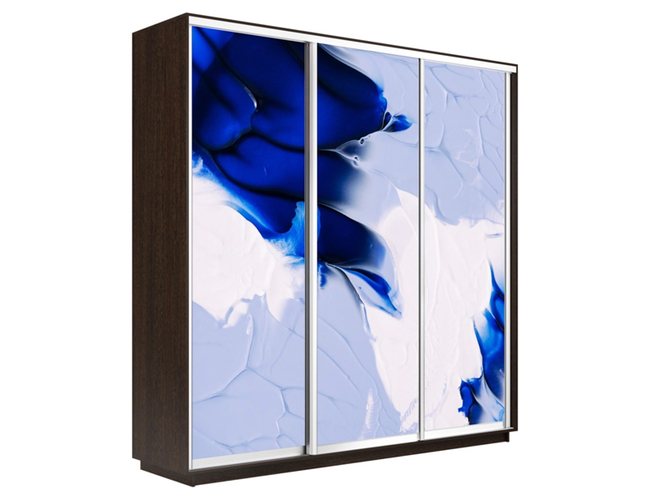 Шкаф-купе Экспресс 3-х дверный (Фото №1010 Абстракция бело-голубая), Венге