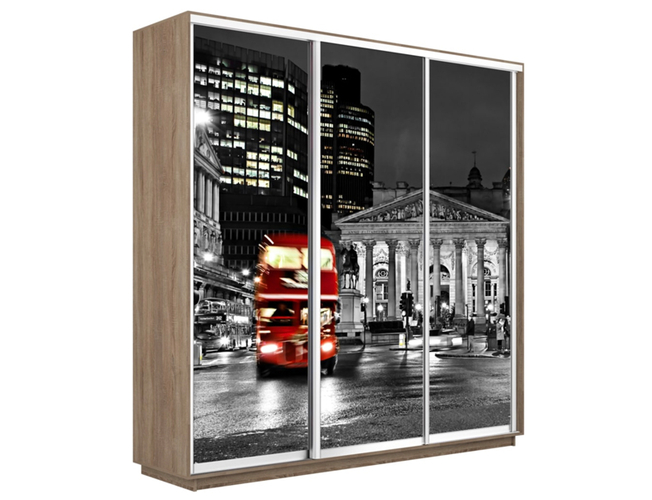 Шкаф-купе Экспресс 3-х дверный (Фото №1026 Ночной Лондон), Сонома