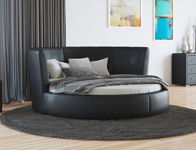 Купить круглую кровать Luna  экокожа Lux Caiman Croco черный
