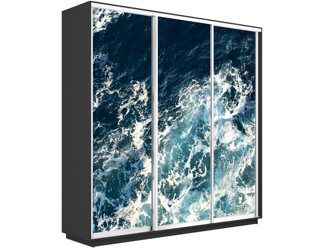 Шкаф-купе Экспресс Люкс 3-х дверный (Фото №1015 Морские волны), Серый диамант