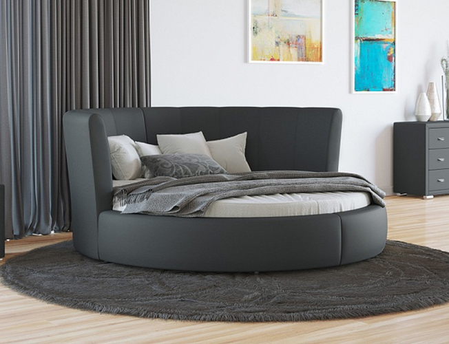 Купить круглую кровать Luna  экокожа Lux темно серый